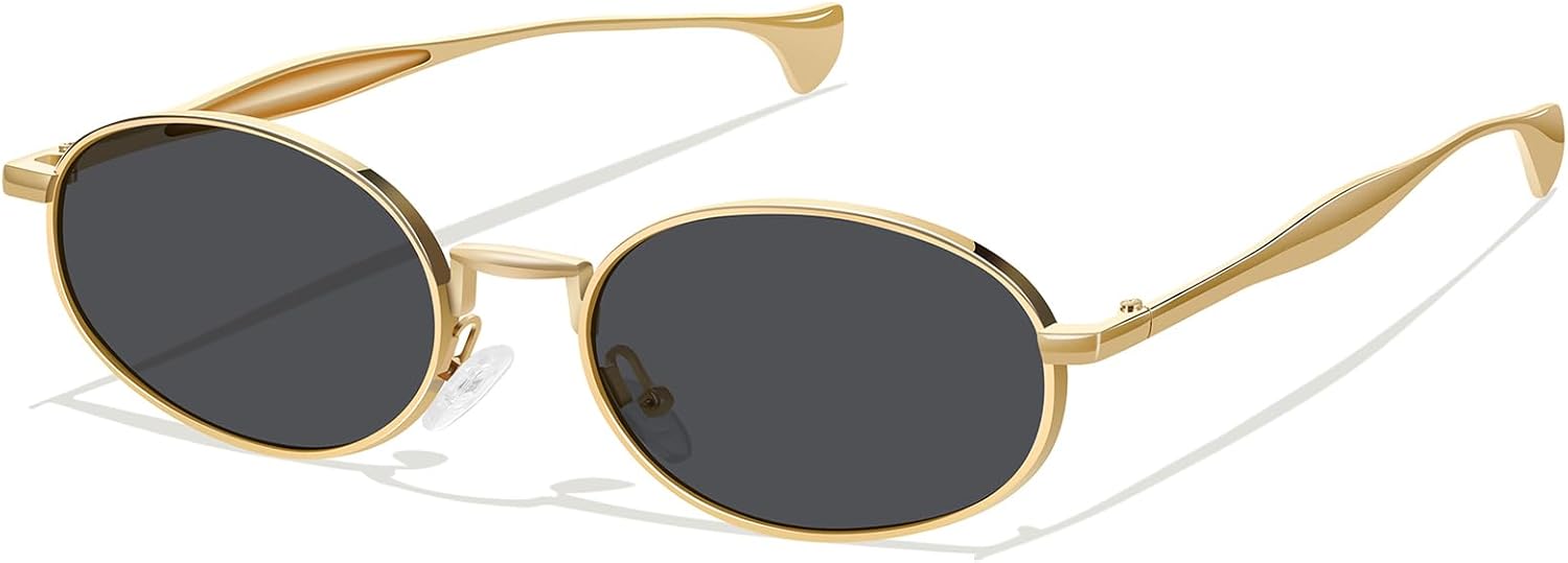 

Солнцезащитные очки золотистого овального цвета для женщин и мужчин, ретро-дизайн, металлический стиль, модные солнцезащитные очки в стиле 70-х, защита от УФ-излучения YMRFW, Gold/Gray