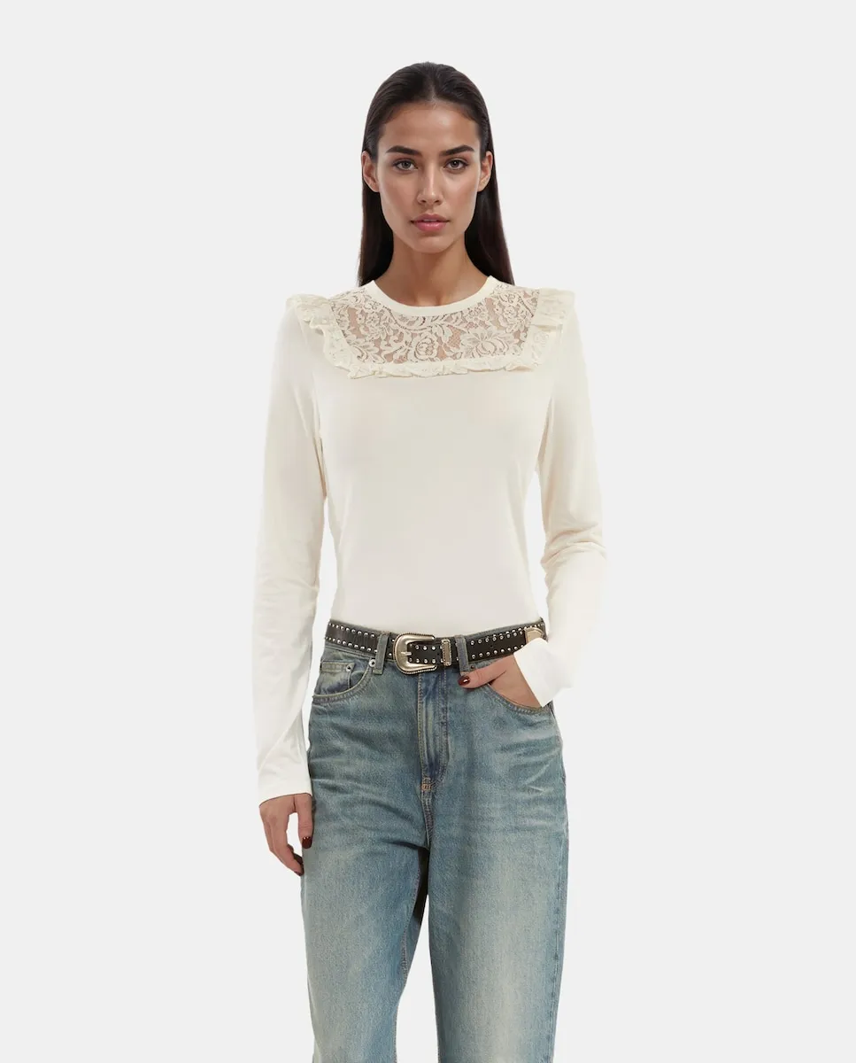 

Женская кружевная футболка с длинными рукавами The Kooples, белый
