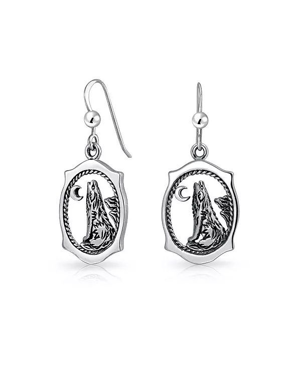 

Овальный амулет в виде животного-тотема, украшения Викки, полумесяц, воющий волк, серьги-подвески, рыболовный крючок из стерлингового серебра Bling Jewelry, silver