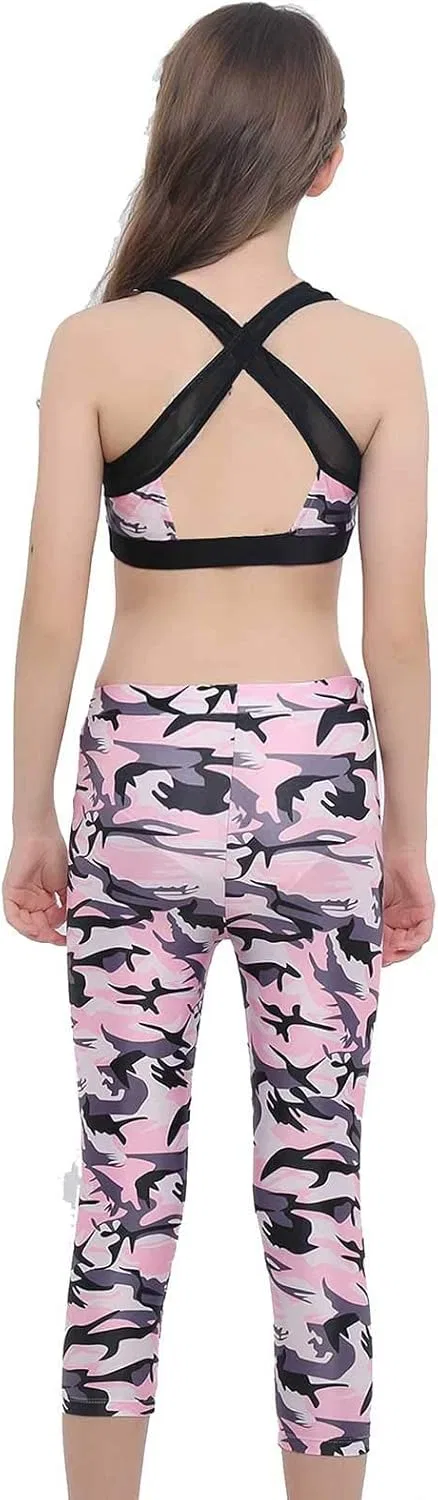 Детский спортивный комплект из топа и леггинсов iiniim, Camouflage Pink — фото 4