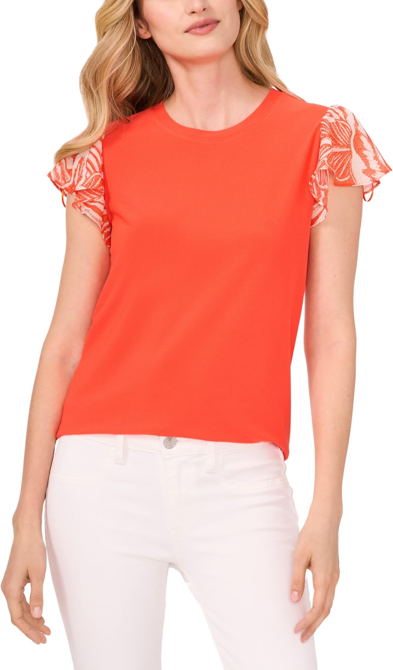 

Топ CeCe Mix Media Flutter Sleeve Knit Top, цвет Tigerlily