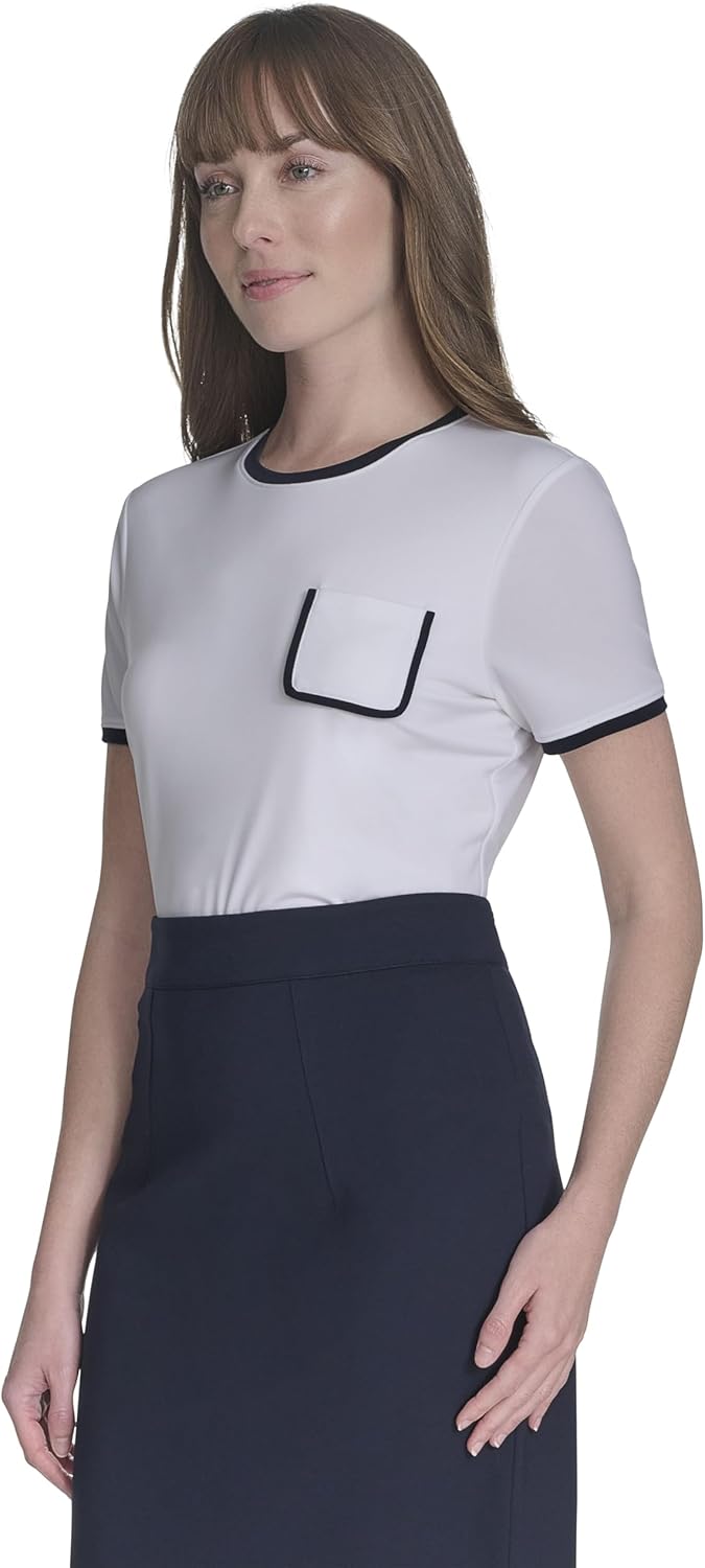 Женская футболка Tommy Hilfiger с коротким рукавом и карманом, Ivory/ Midnight — фото 3