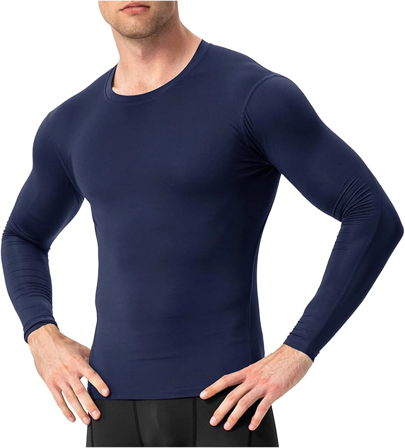 Мужские компрессионные футболки с длинным рукавом, спортивные, для тренировок, базовый слой, быстросохнущие, для бега, спортзала, облегающие топы, нижнее белье Generic, темно-синий