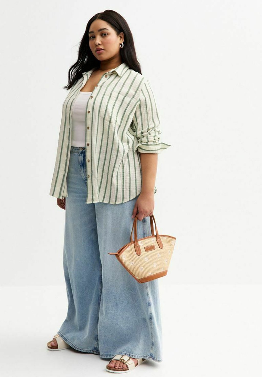 

Блузка на пуговицах CURVES STRIPED New Look Curves, цвет Green Pattern