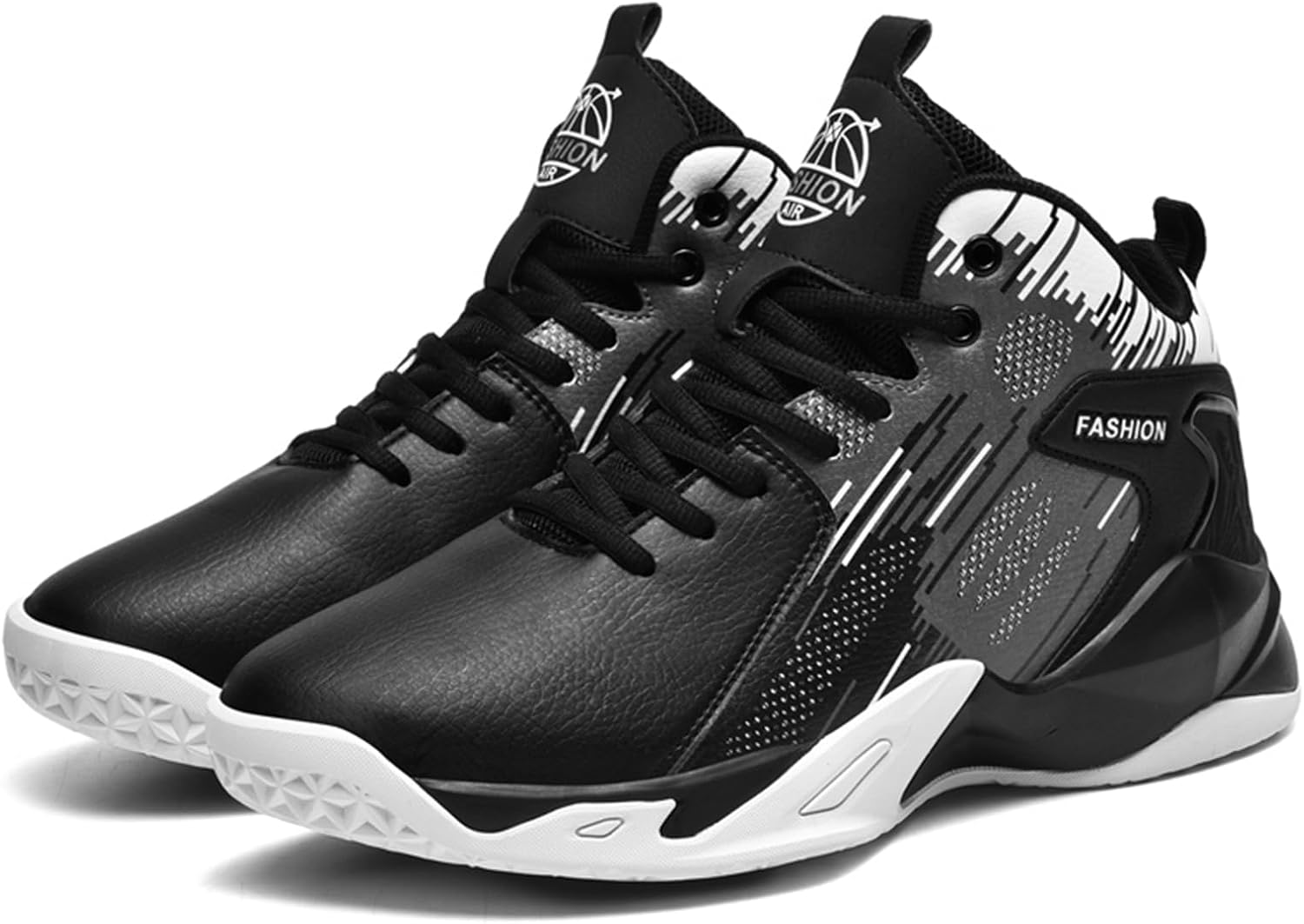 

Мужские высокие кожаные баскетбольные кроссовки на шнуровке с антискользящей подошвой и амортизацией, легкие спортивные туфли с круглым носком, подходящие для тренировок на кампусе, бега и уличного баскетбола Negyanme, черный