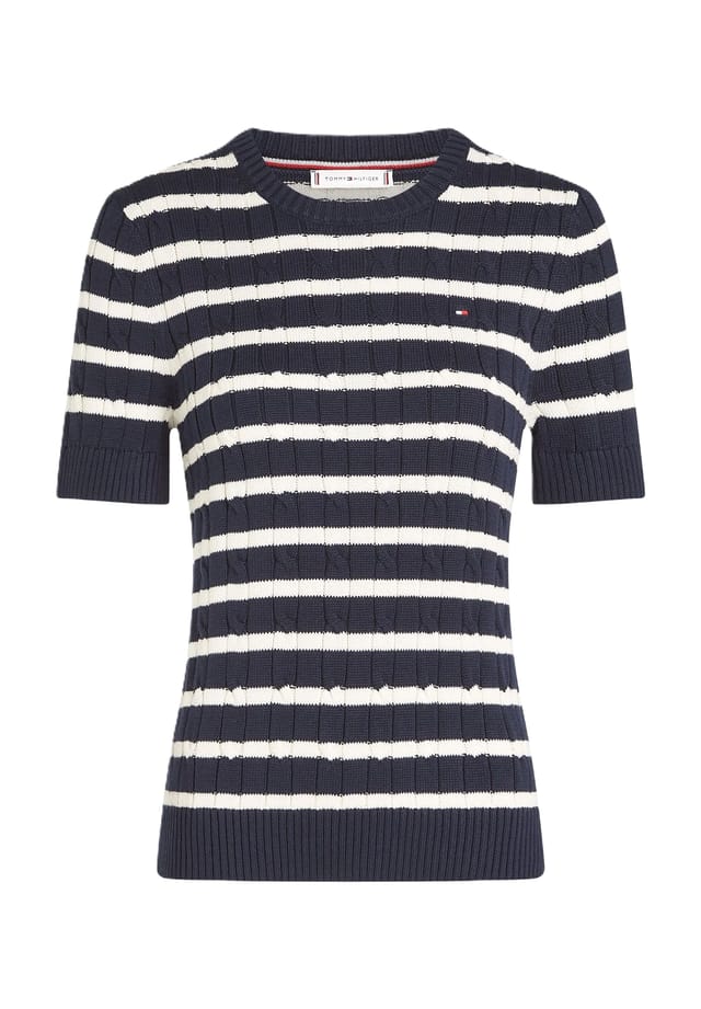 

Вязаный хлопковый свитер с короткими рукавами Tommy Hilfiger, синий