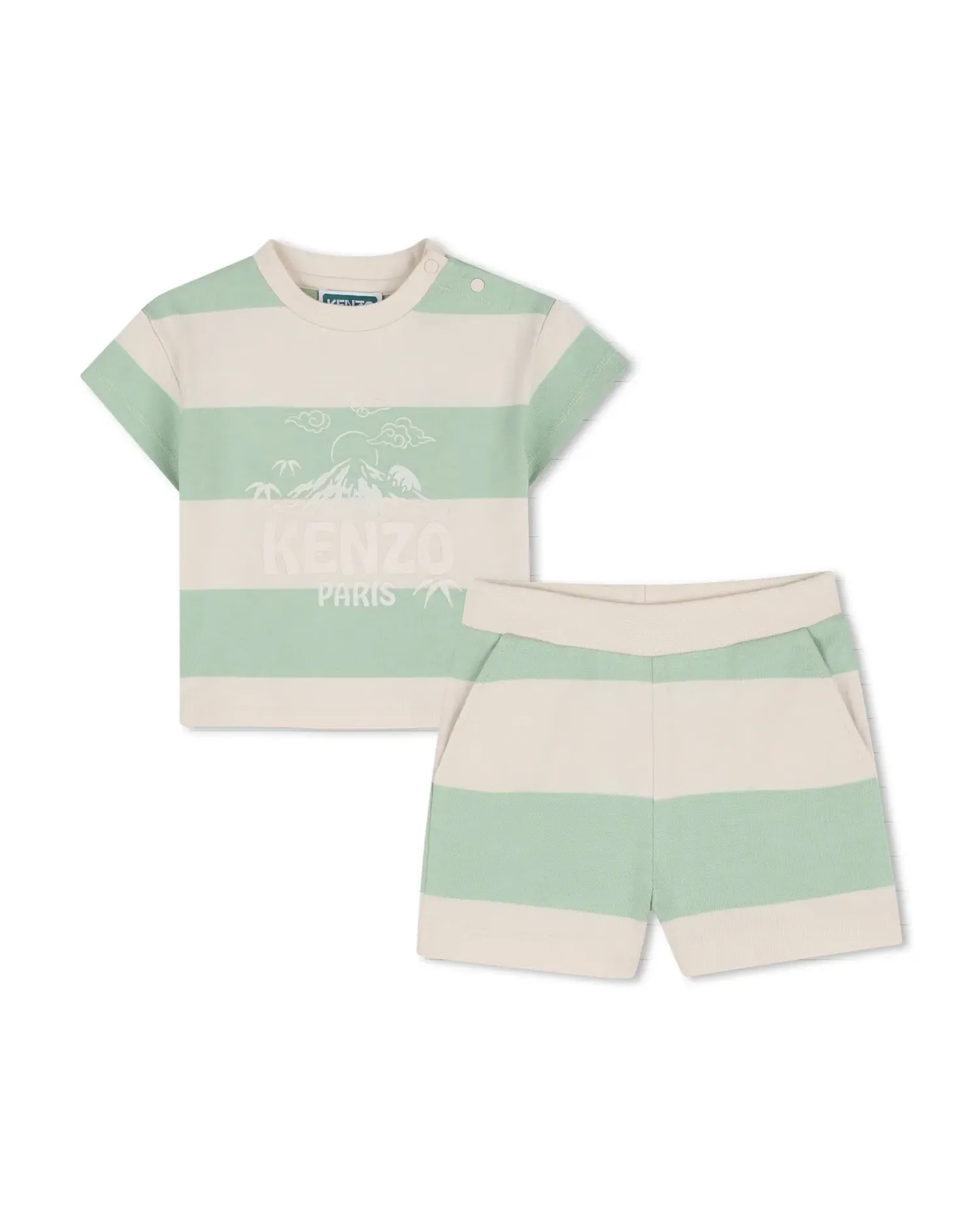 Детский комплект с коротким рукавом в полоску из хлопка Kenzo Kids, зеленый