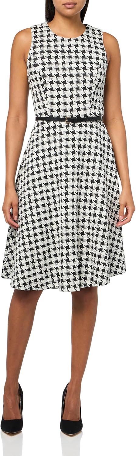 

Женское платье миди Tommy Hilfiger без рукавов с поясом из искусственной кожи, облегающее и расклешенное, Black/Pearl