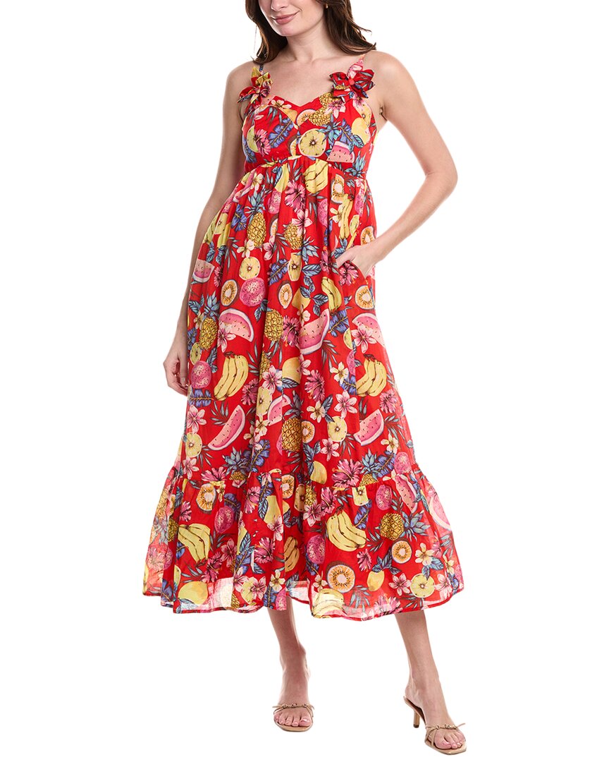 

ФАТЕ Платье макси с фруктовым принтом из вуали FATE, красный