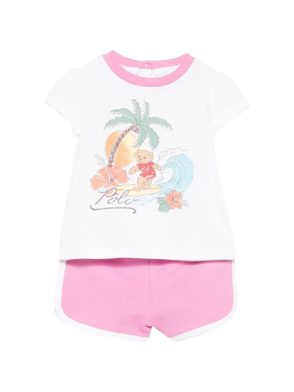 Комплект из топа и шорт с принтом Polo Ralph Lauren Kids, розовый