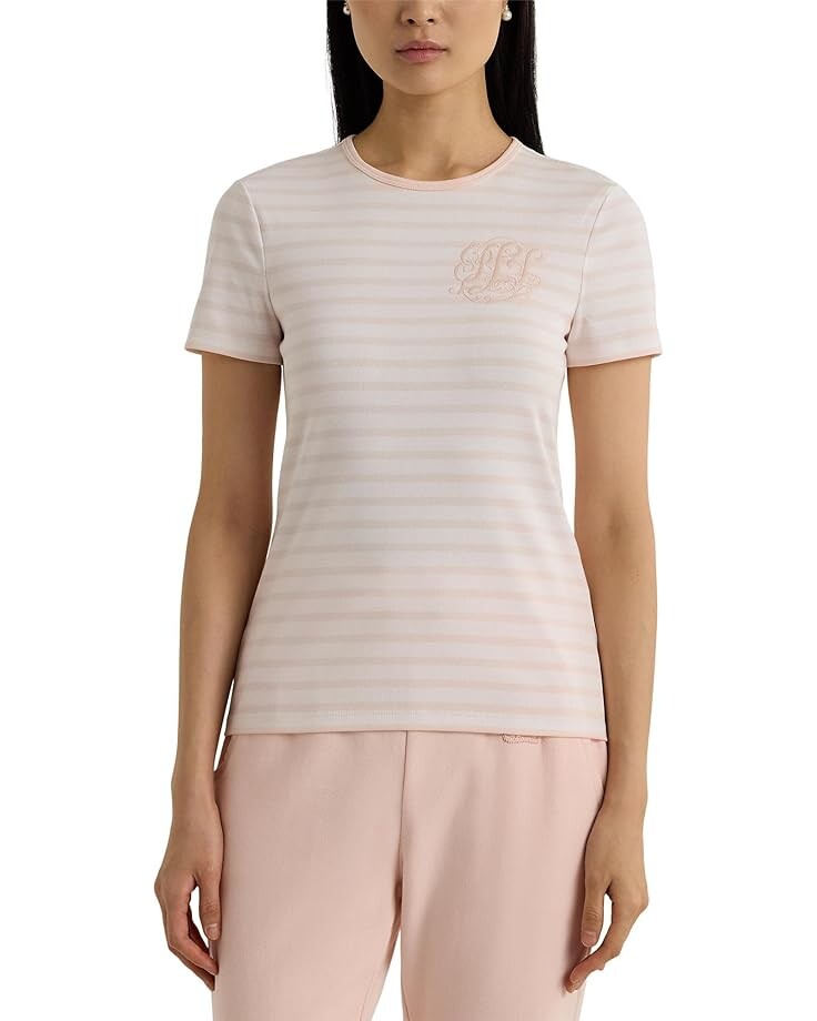

Футболка LAUREN Ralph Lauren Striped Stretch Cotton Crew Neck, цвет White/Pink Opal