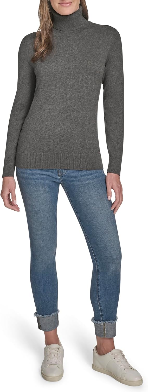 Женская легкая хлопковая водолазка Tommy Hilfiger, Fog Heather Grey — фото 2