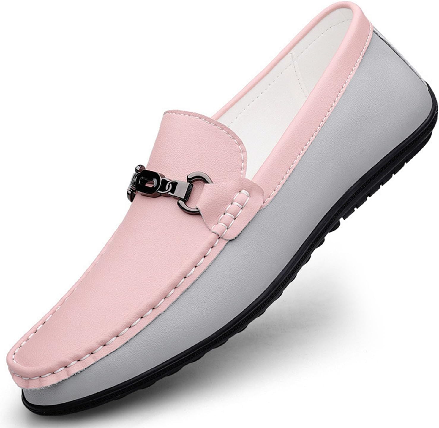 

Мужские кожаные мокасины Dacnakby Two Tone Penny Loafers с элегантной пряжкой, повседневные слипоны, лодочные туфли, розовый/серый