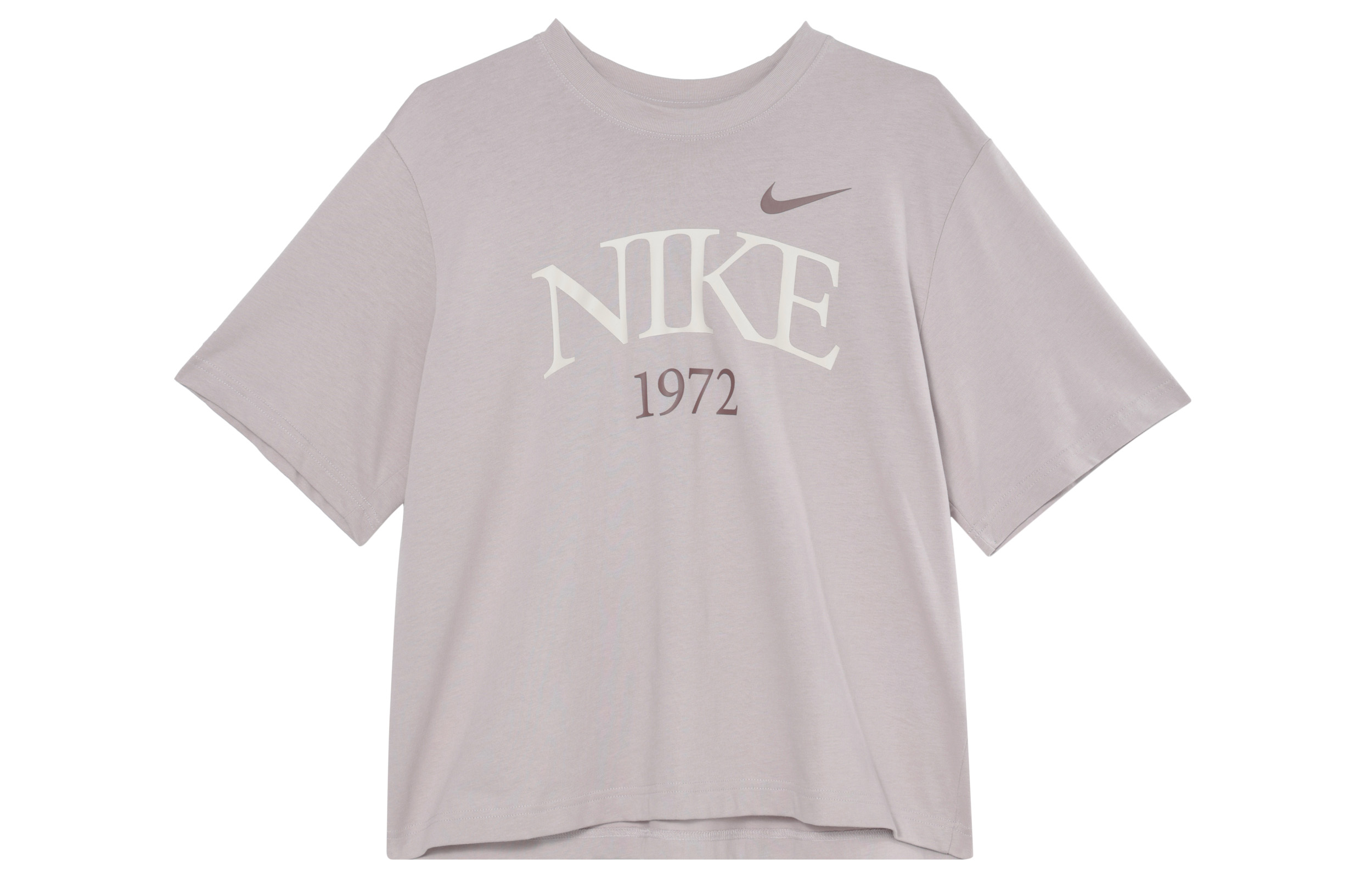 Классическая спортивная футболка с заниженной линией плеча Nike для женщин серо-фиолетовая — фото 2