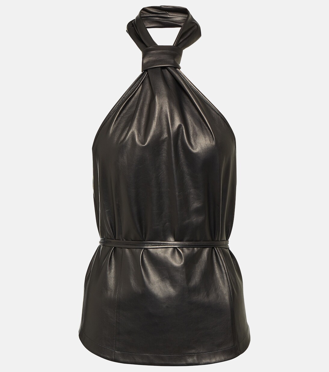 

Кожаный топ с воротником халтер Ann Demeulemeester, черный