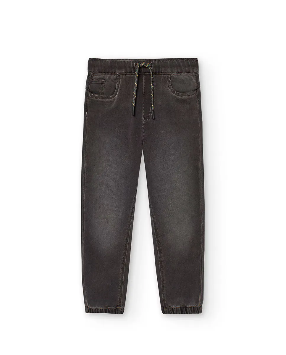 

Джинсовые спортивные брюки для мальчиков с эластичным поясом и кулиской Boboli, темно-серый