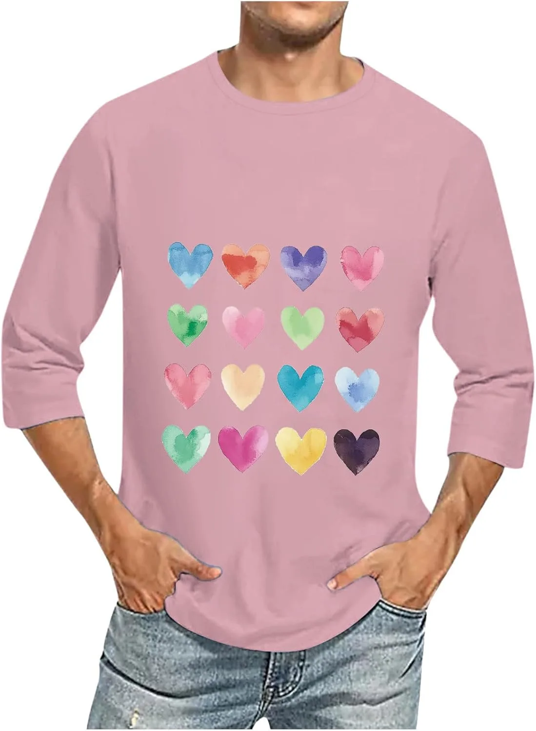 

Футболка с принтом в виде сердца для мужчин, 3/4 рукава Zeiyignr