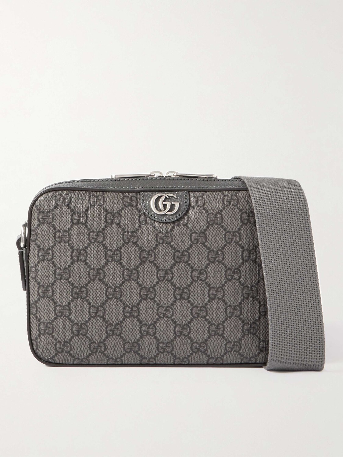 

Сумка-мессенджер Ophidia из парусины с покрытием и монограммой с кожаной отделкой GUCCI, серый