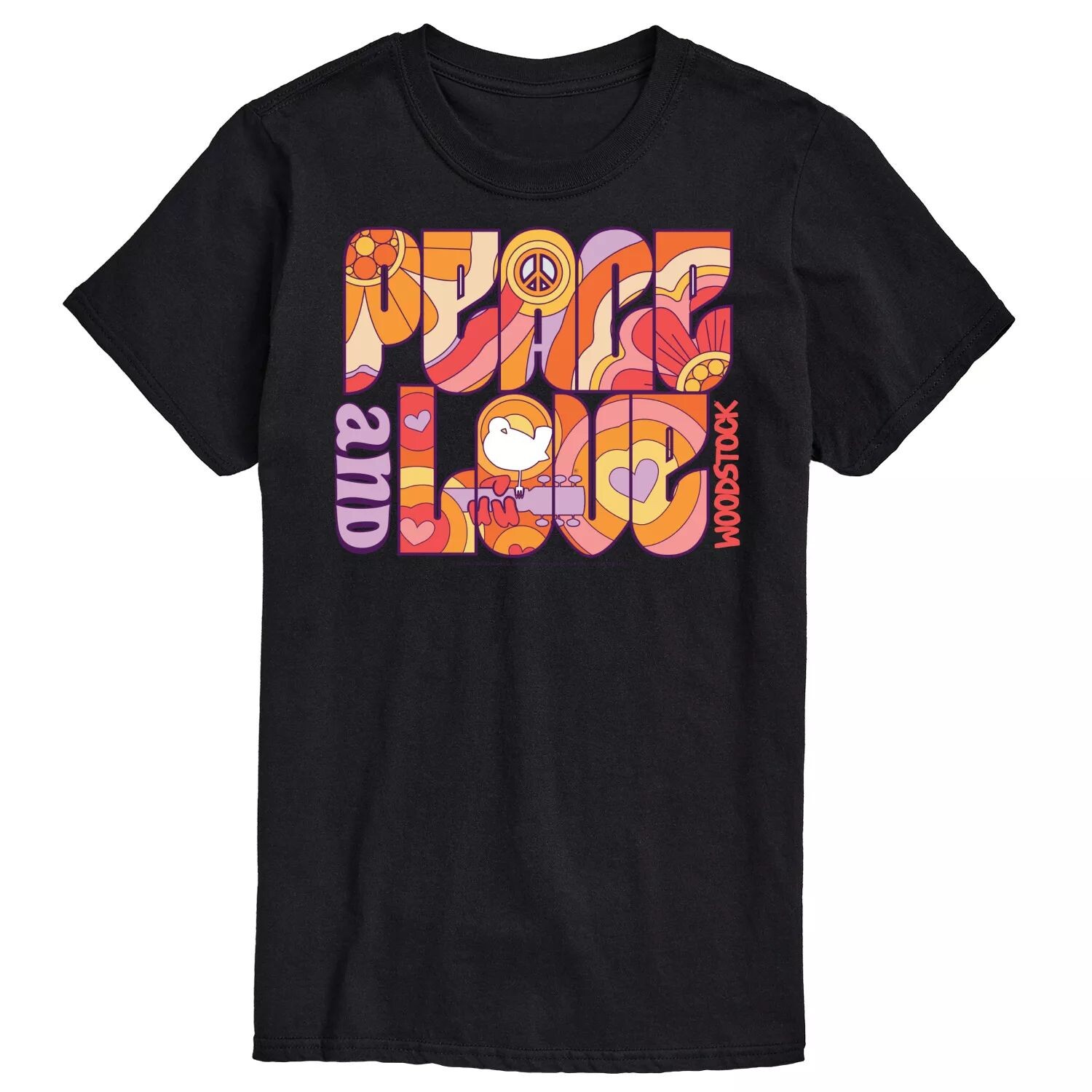

Футболка Big & Tall Woodstock с рисунком "Peace And Love" Licensed Character, черный