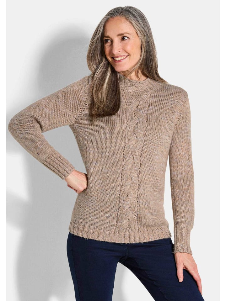 

Вязаный свитер длиной до бедер, с длинными рукавами, бежевый/с узором. GOLDNER