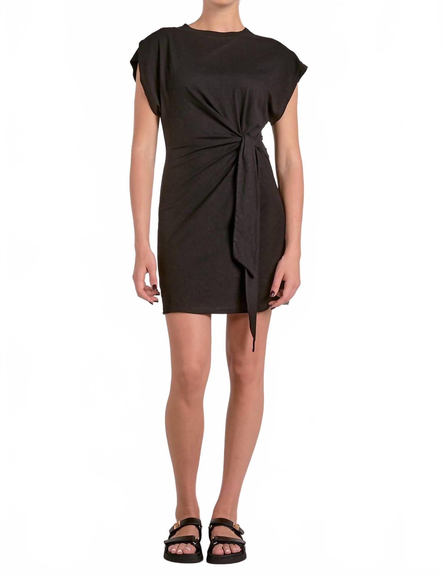 

Черное платье с короткими рукавами и завязками на боку ELAN