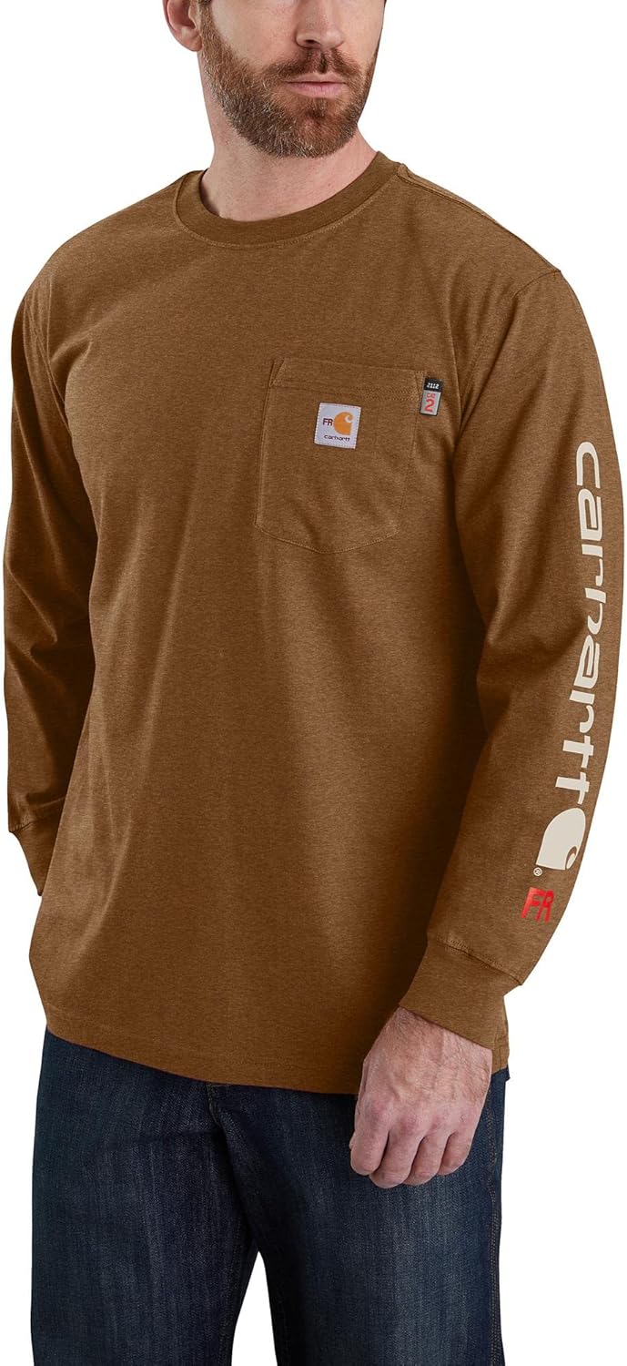 

Carhartt мужская огнестойкая футболка Force Loose Fit с логотипом, легкая, с длинным рукавом, Oiled Walnut Heather