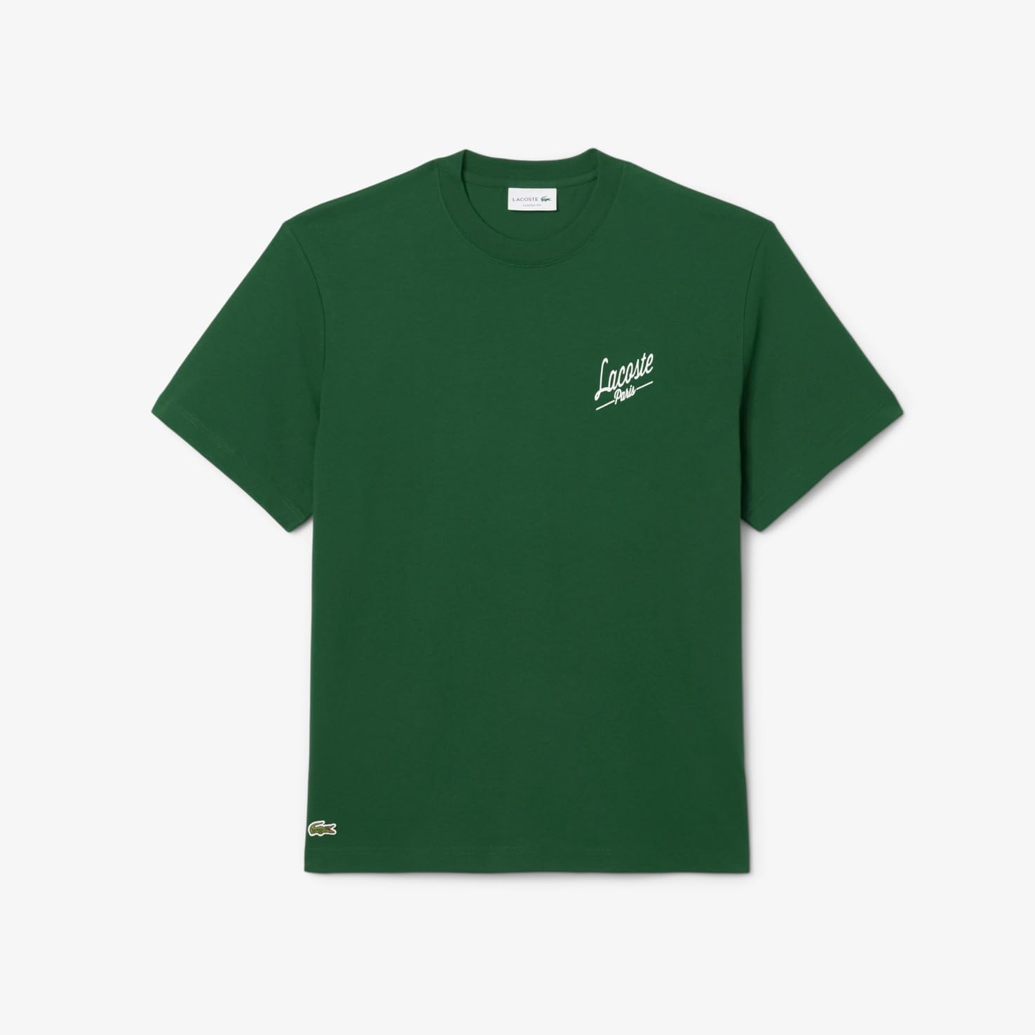 Мужская повседневная (официальная) футболка Lacoste Paris с принтом на спине, зеленый — фото 4