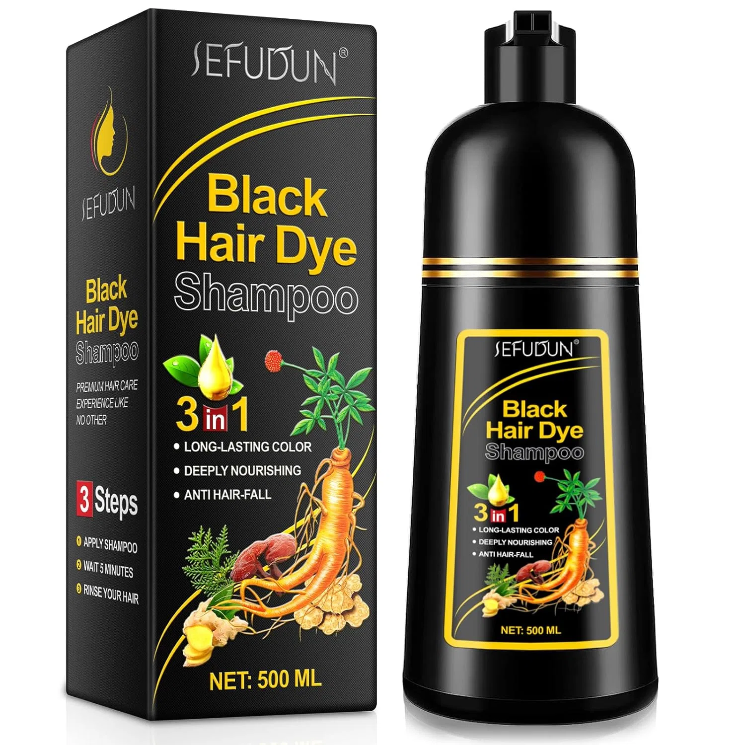 Шампунь-краска для волос Black Hair Dye Shampoo, 500 мл Cckuloob, Black