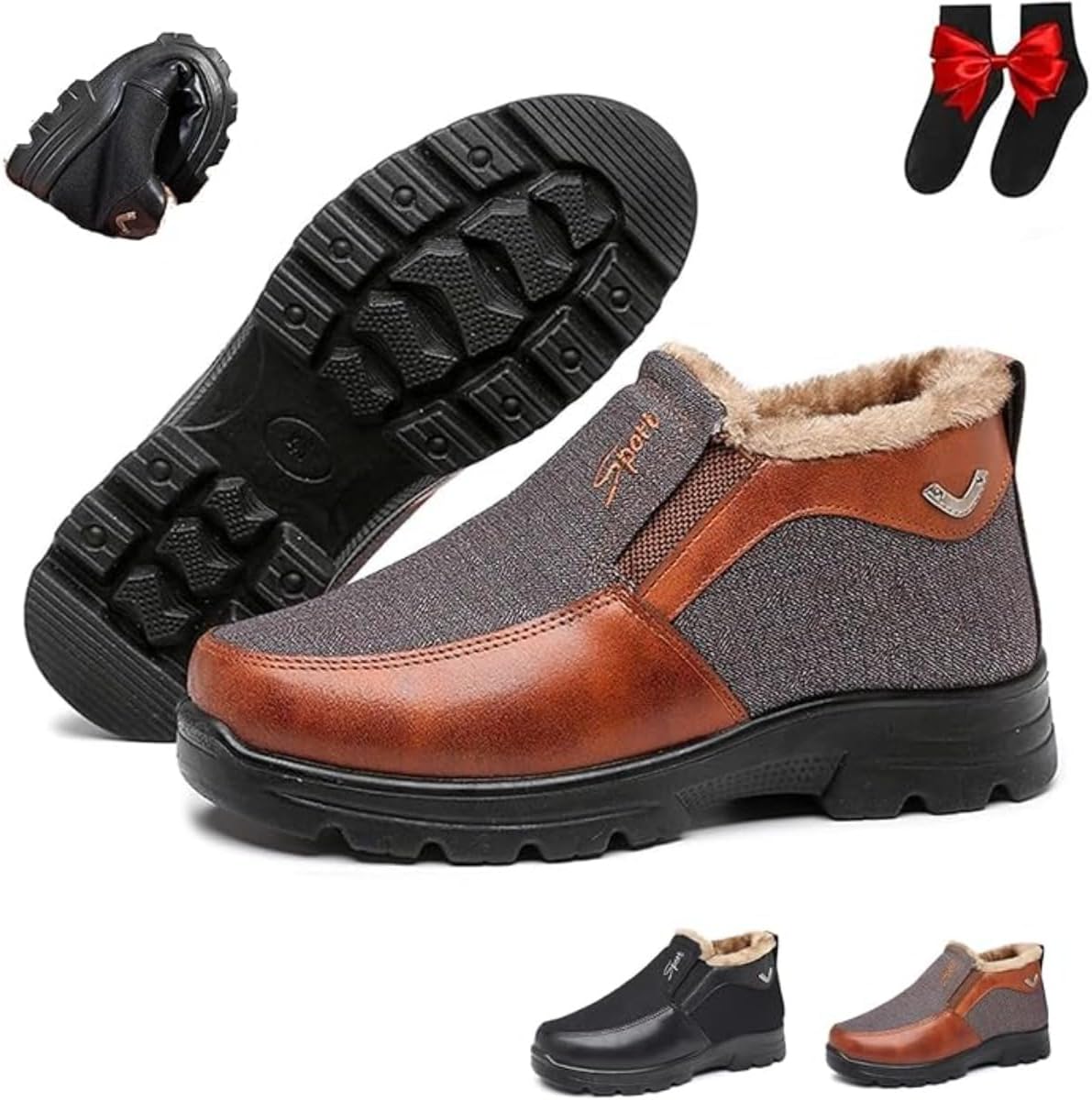 

Мужские ортопедические теплые зимние ботинки, мужские зимние флисовые водонепроницаемые теплые нескользящие обувь, легкие нескользящие прогулочные ботинки, теплые ботинки с меховой подкладкой для мужчин Ghtrhsb, коричневый
