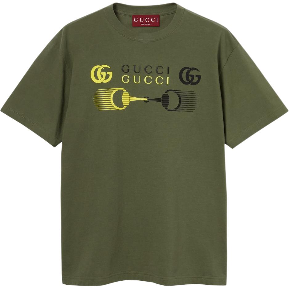Футболка из печатного хлопкового джерси GUCCI, зеленый