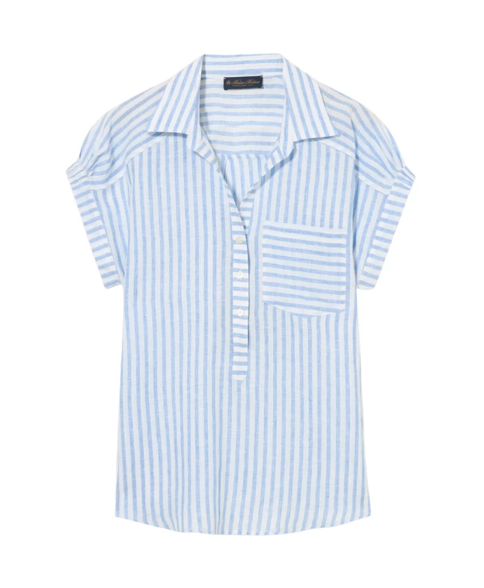 

Блузка из льна с принтом, прямого кроя. Brooks Brothers, синий