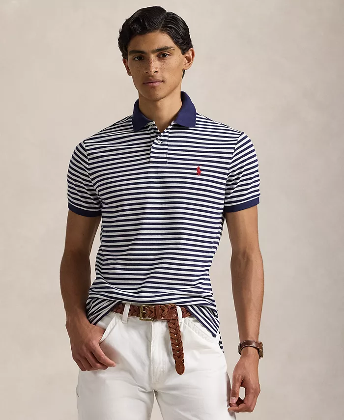 

Мужская классическая полосатая поло из сетчатой ткани Polo Ralph Lauren, белый