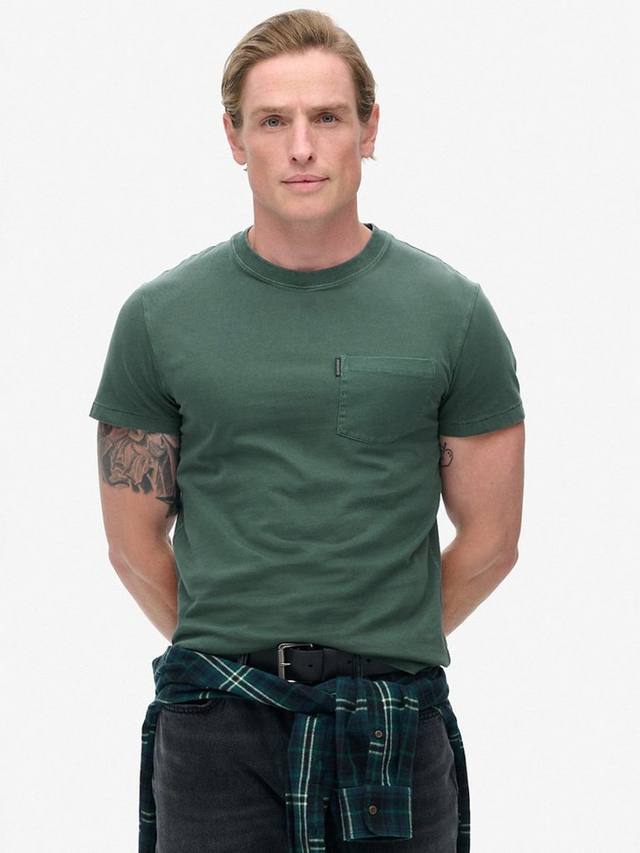 

Незаменимая застиранная футболка с карманом Superdry, цвет Washed Forest Green