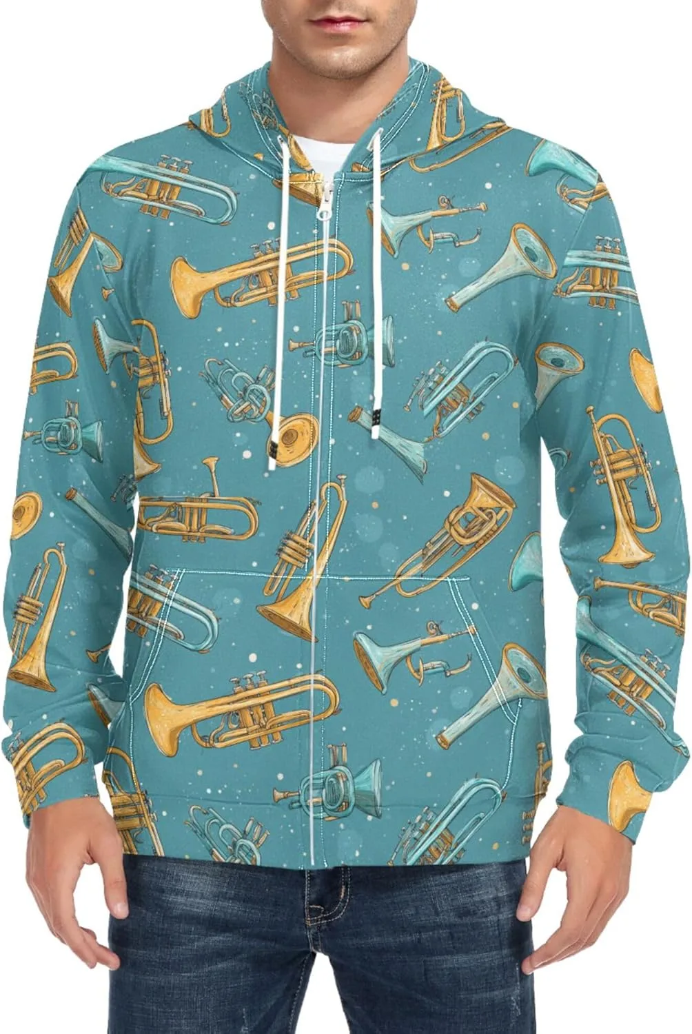 

Мужская толстовка с капюшоном на молнии, принт Trumpet, с карманом CUPADA