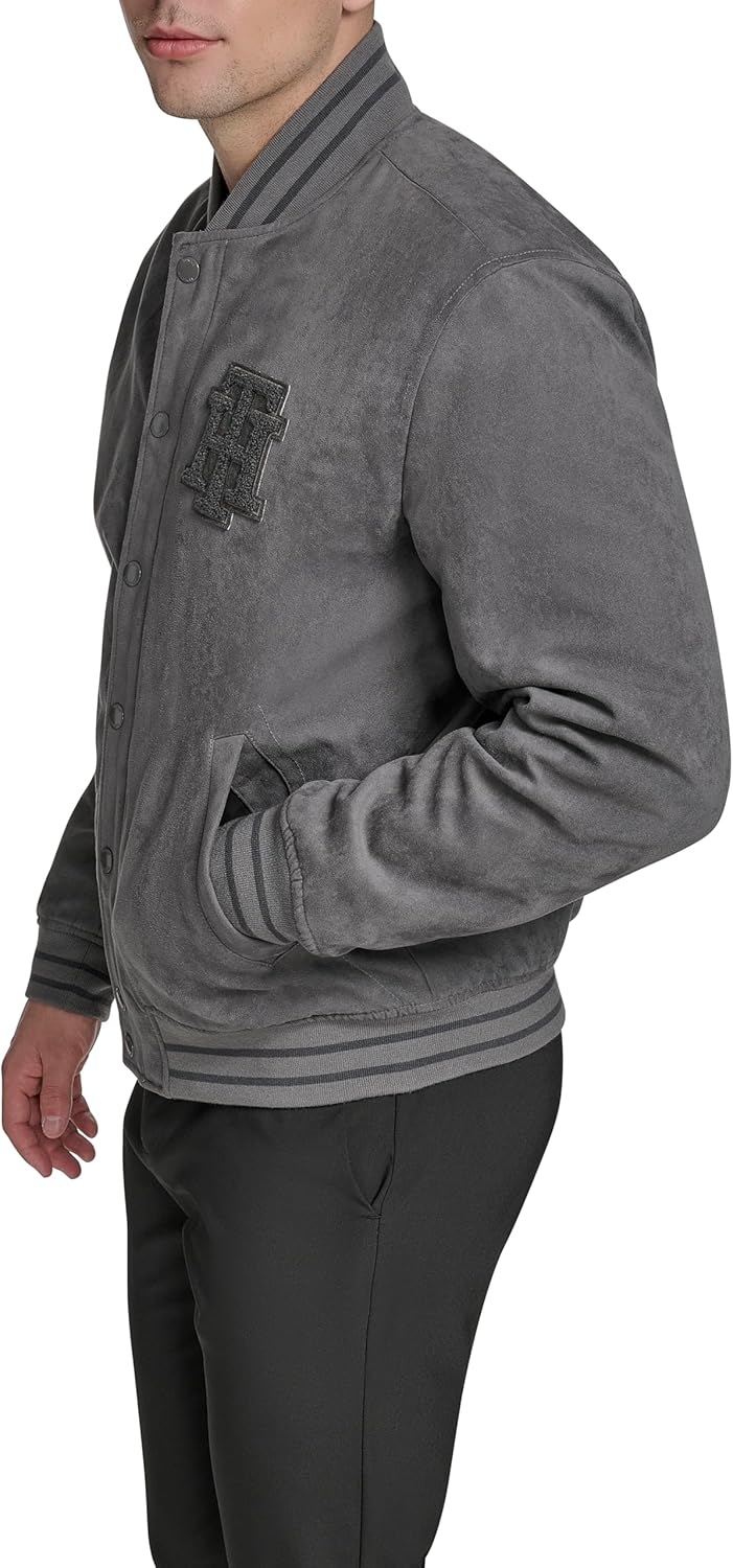 Мужская куртка-бомбер Tommy Hilfiger из искусственной замши с логотипом Varsity, Grey — фото 3