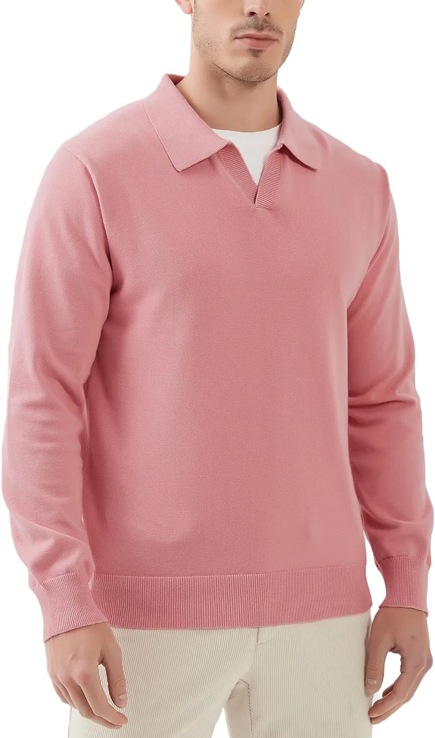 

Мужской вязаный поло свитер V-образным вырезом, хлопок, длинный рукав Kallspin