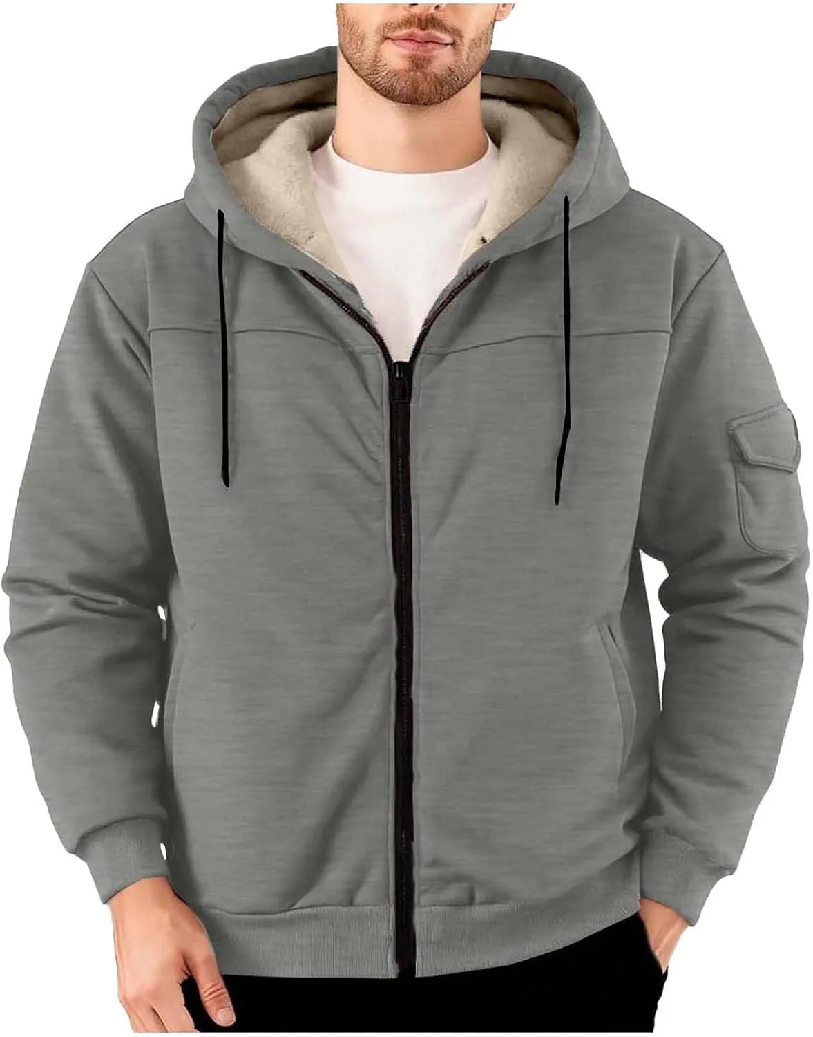 

Мужской флисовый худи 2026 Vintage Zip Up Pullover Plus Size с карманами