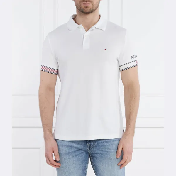 

Рубашка поло узкого кроя с манжетами и флагом Tommy Hilfiger, белый