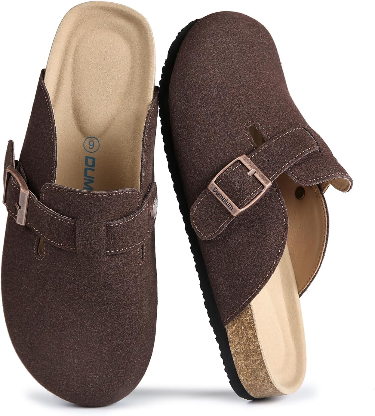 

Сабо Dumalum из замши для женщин и мужчин - удобная пробковая стелька с поддержкой свода стопы - регулируемые мюли с пряжкой, сандалии без задника, унисекс, домашние тапочки, темно-коричневый