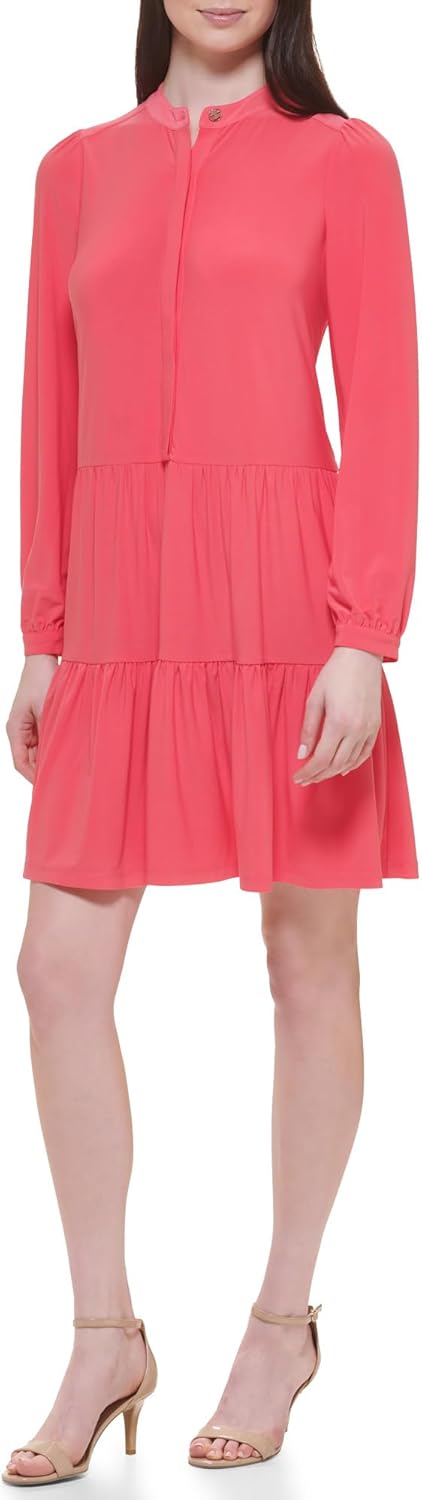 

Женское мини-платье Tommy Hilfiger с длинными рукавами и пуговицами спереди, многоуровневое, из джерси, Geranium