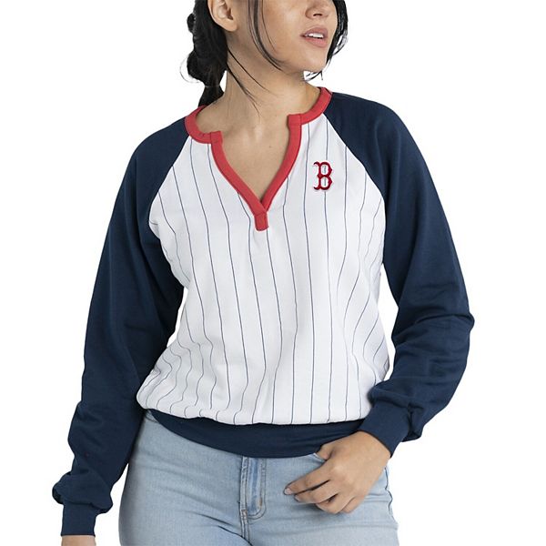 

Женский свитер с v-образным вырезом Lusso white/navy Boston Red Sox Mack Fleece Unbranded