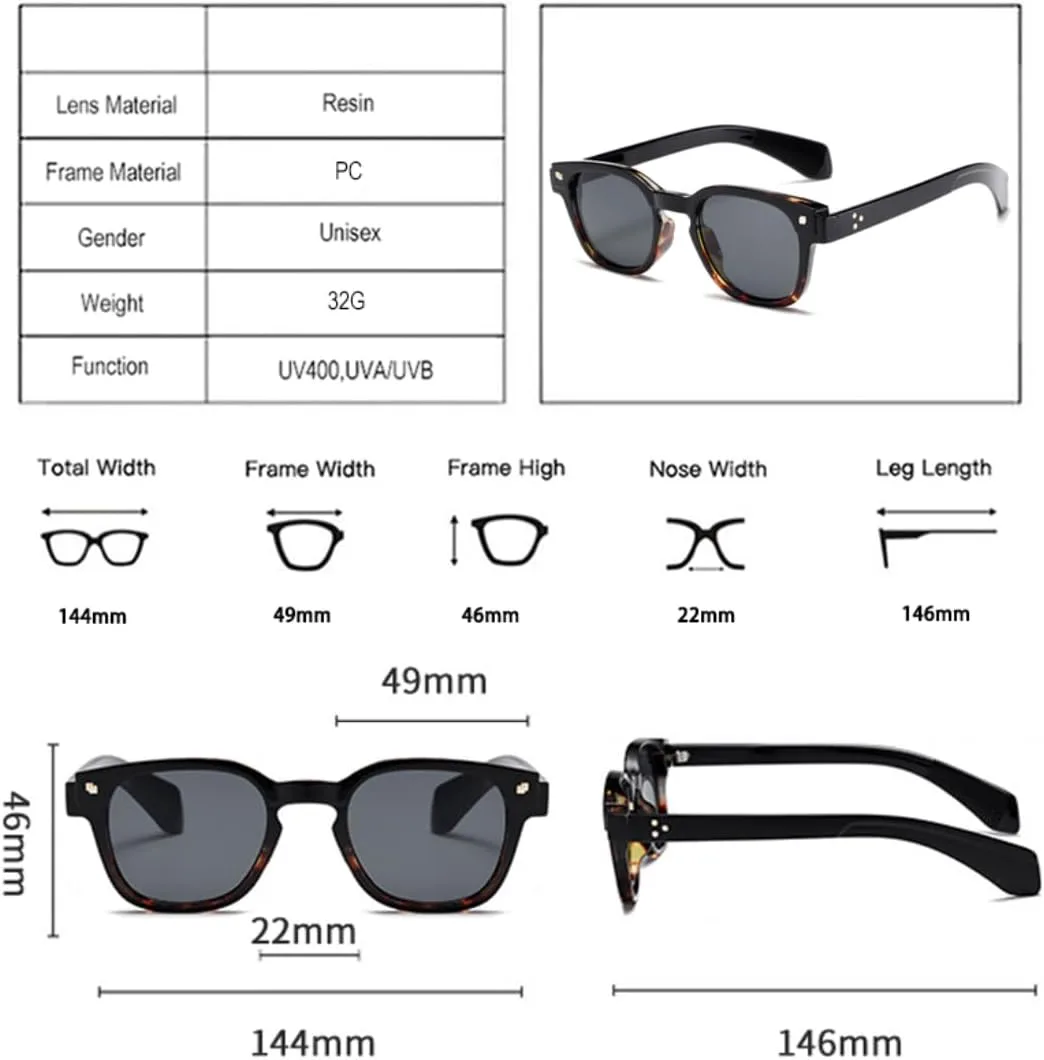 

Ретро квадратные женские солнцезащитные очки с заклепками, защита от УФ-излучения UV400, модные мужские панк-очки с градиентом UATXTAU, Leopard Tea Gradient