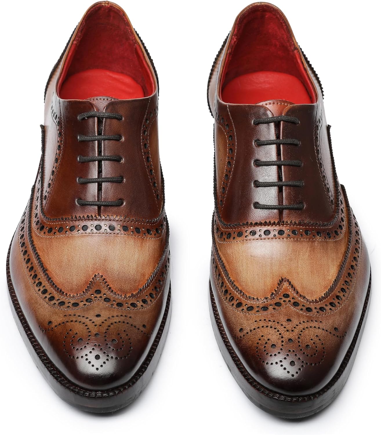 Мужские туфли оксфорды Lethato Wingtip Brogue ручной работы из натуральной кожи с шнуровкой, коричневый — фото 4