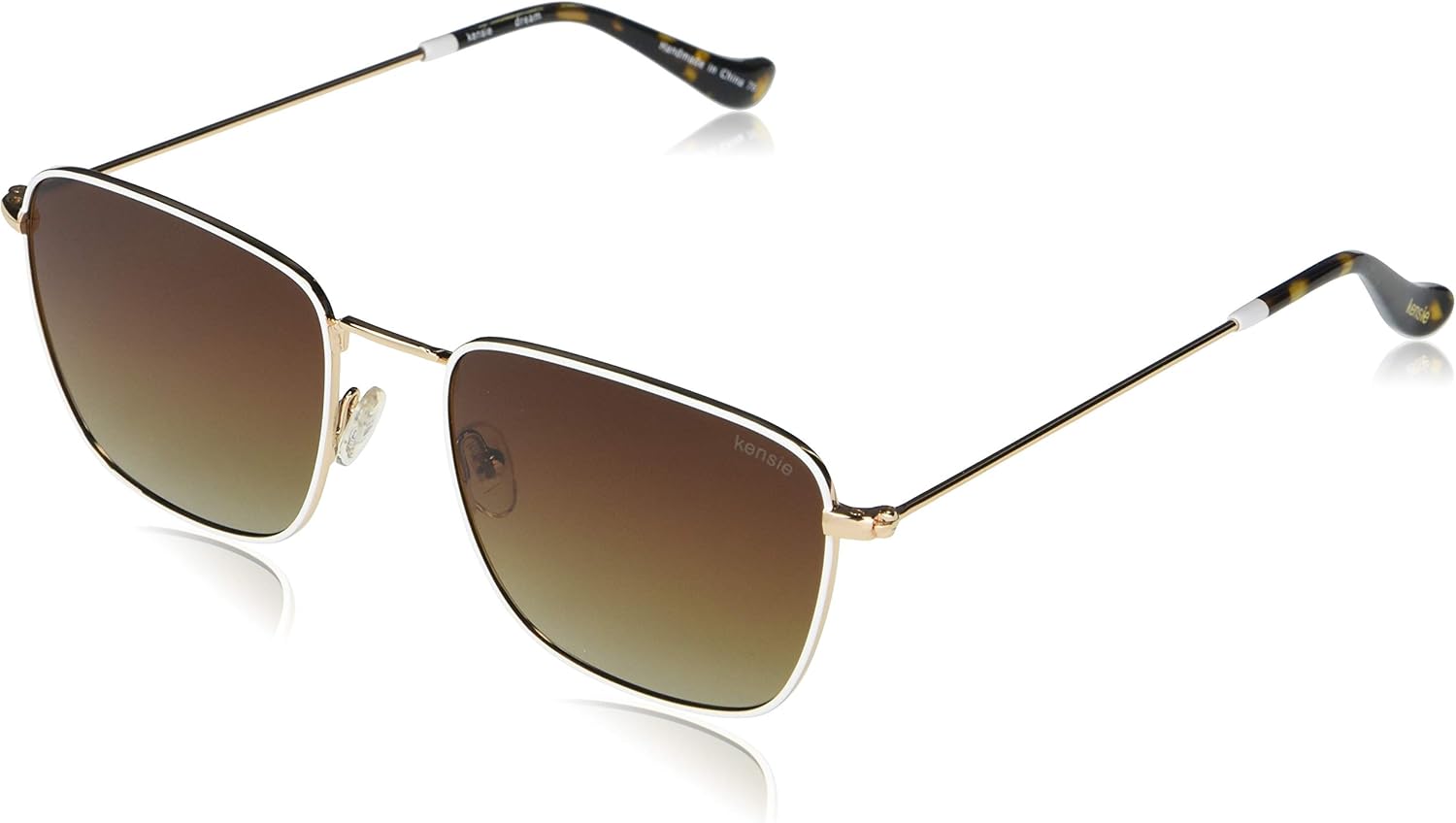 

Женские солнцезащитные очки Kensie Dream, квадратные, белые, металлическая оправа (розовое золото с белой эмалью), дужки (розовое золото с бело-черепаховыми наконечниками), коричневые линзы, размер 54