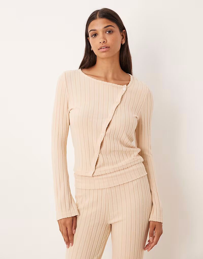 

Асимметричный кардиган Lounge в широкую резинку Asos Design, серо-бежевый