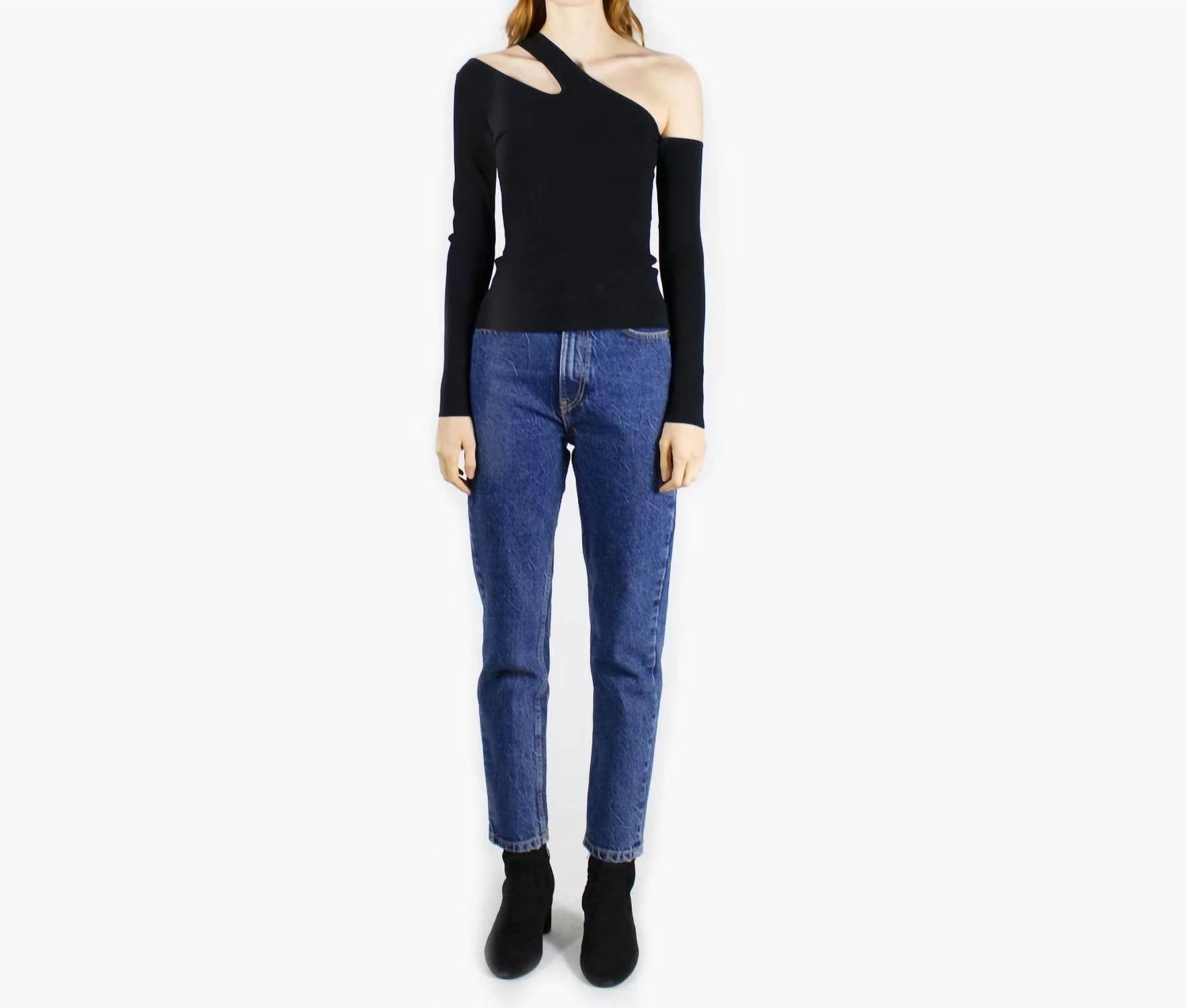 

Топ с длинными рукавами и разрезом на одно плечо черного цвета Autumn Cashmere