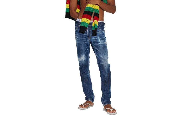 

Джинсы slim-fit с потертостями и нашивкой с логотипом DSQUARED 2, синий