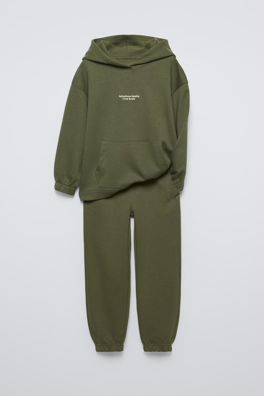 

Комплект из толстовки с капюшоном и брюк-джоггеров с вышитым текстом ZARA, светлый хаки
