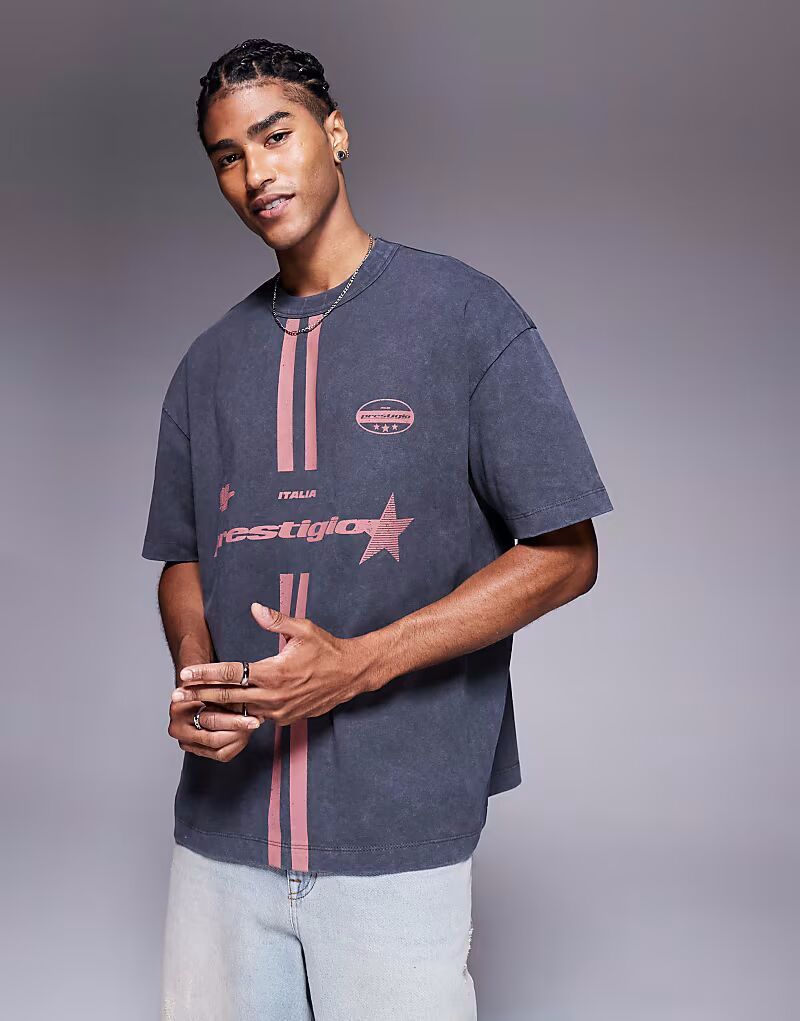 

Футболка свободного кроя со спортивной графикой, черный Asos Design