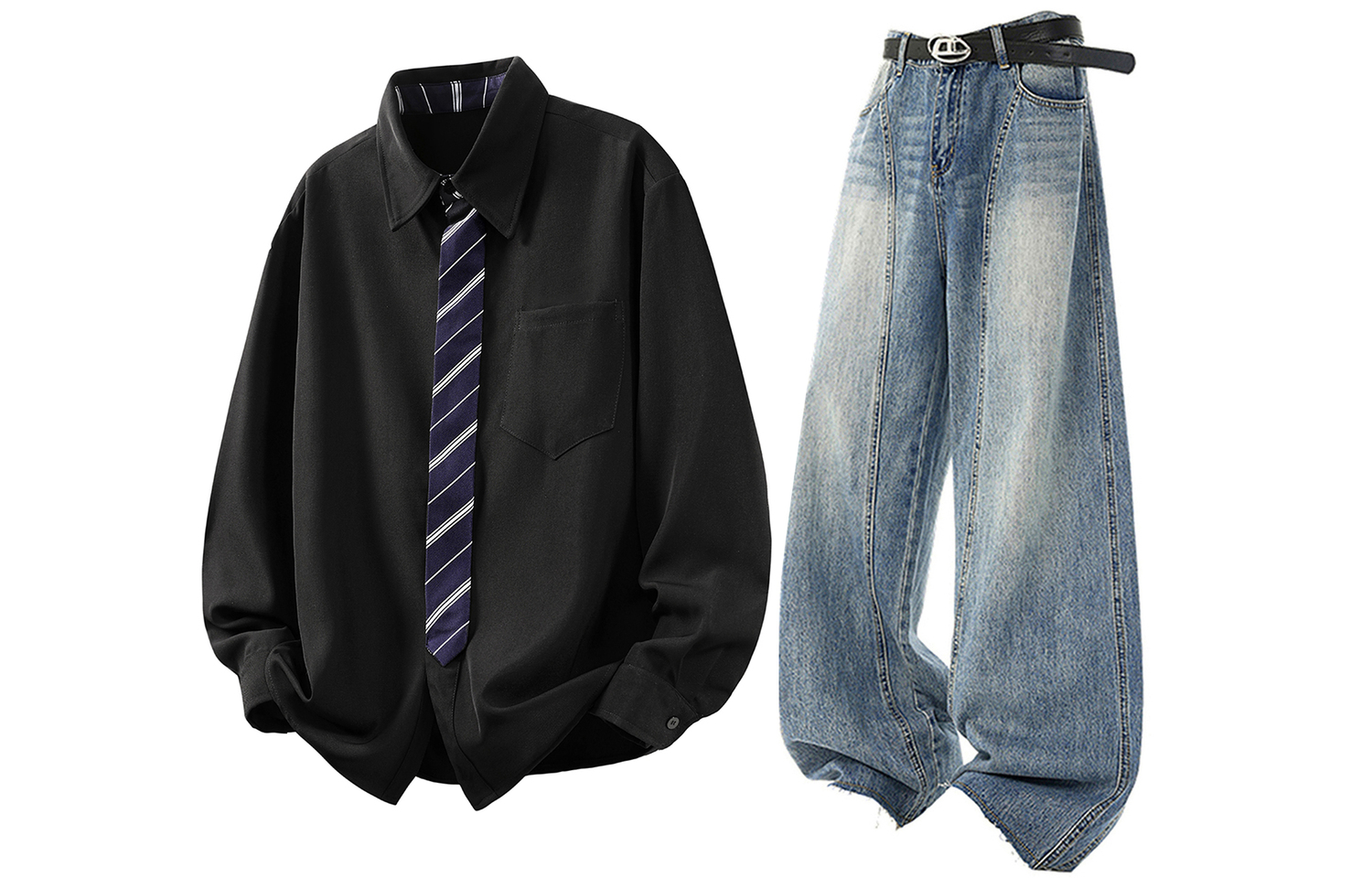 

Повседневная спортивная одежда Unisex с лацканом Lapel Moderate X1617, черный shirt+синий jeans